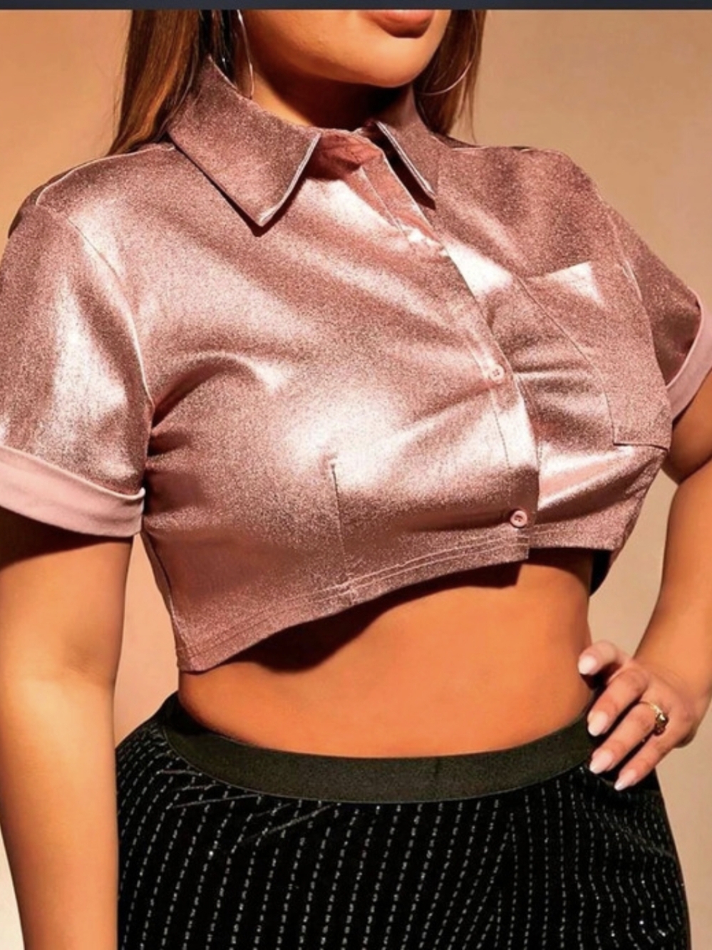 SHEIN Metallic Crop Top in Pink Size 4 NWT